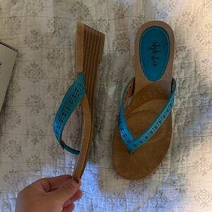 Style & Co. Turquoise Laser-Cut Wedge Thong Sandals